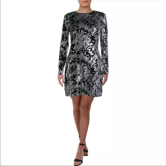 Aqua Dresses & Skirts - 🆕🏷️  Aqua Black & Silver Sequin Long Sleeve Mini Dress – Bloomingdale’s